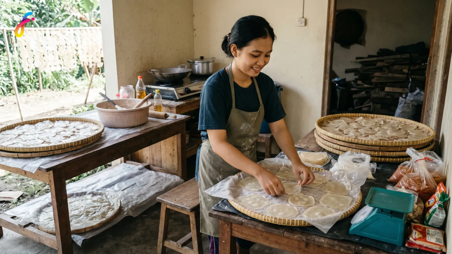 Gambar perempuan sedang membuat keripik