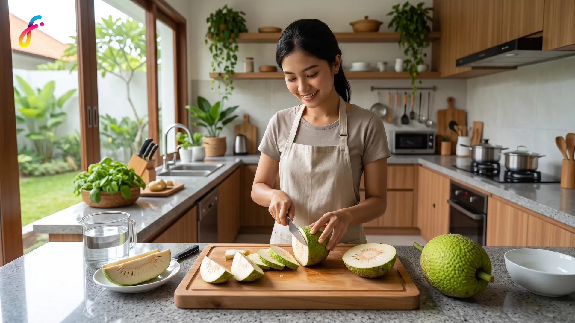 Gambar perempuan memasak keripik sukun